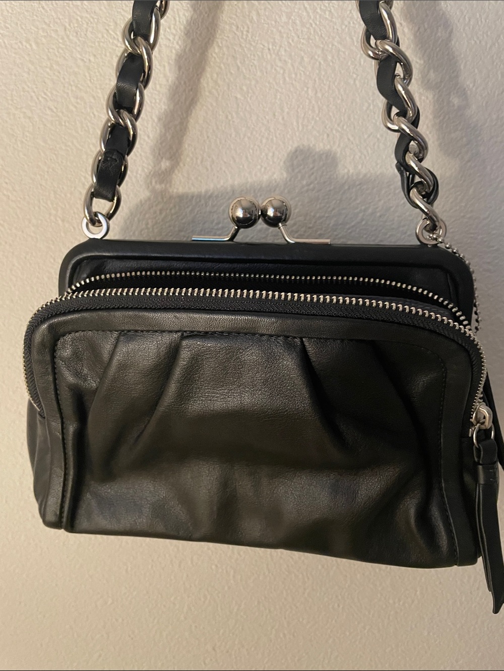Coach Black Leather Parker Double Zip Kisslock Bag - Picture 5 of 7